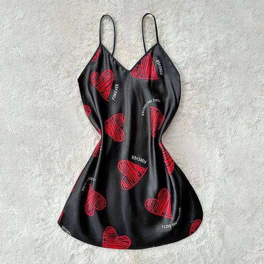Pijama de seda- corazones / B113 Negro
