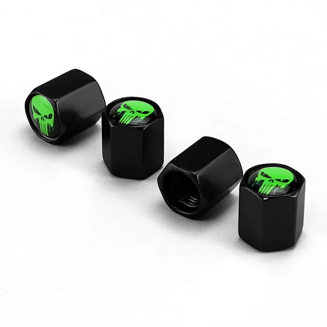 Tapon para llanta de Carro o Motocicleta / Negro - Calabera Verde TC11