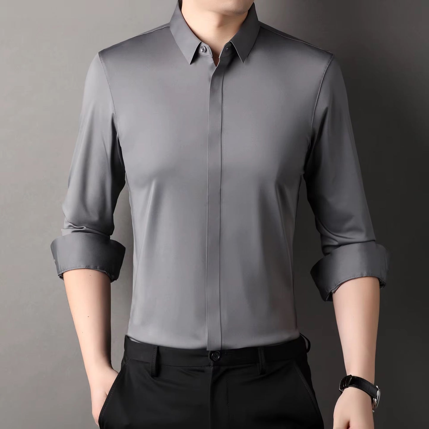 Camisa formal manga larga para caballero/Gris BL38