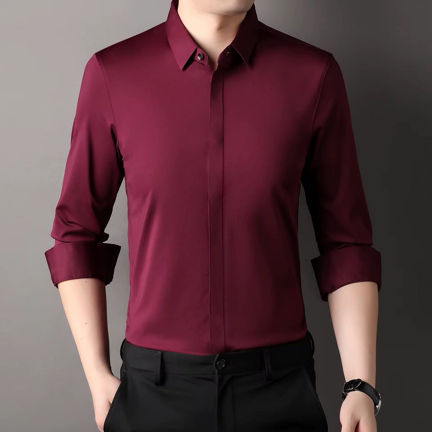 Camisa formal manga larga para caballero/Vino BL38