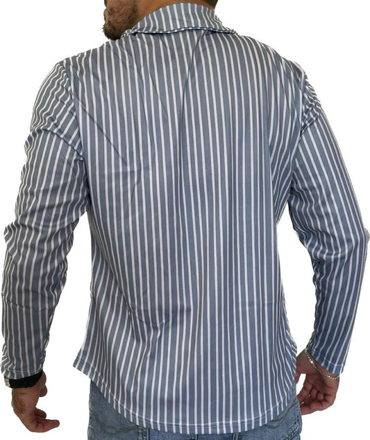 Camisa Manga Larga Tipo Polo Casual/ Celeste C145