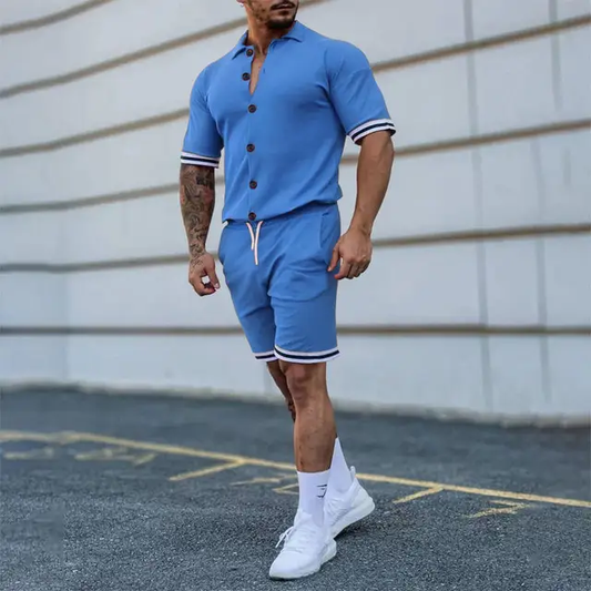 Set de Camiseta y Short para Hombre - Celeste BL52