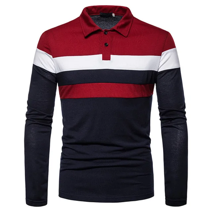 Camisa Manga Larga Tipo Polo Azul/Rojo N15