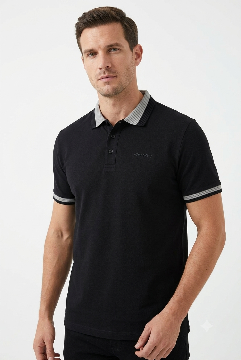 Camiseta Discovery para Caballero Tipo Polo - Negra KCN67