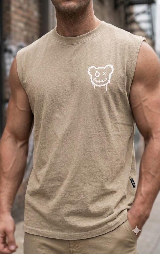 Camisa Casual sin mangas para Caballero /Beige NK13