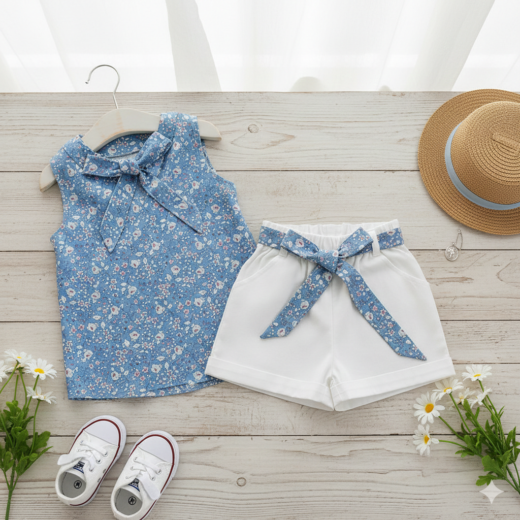 Conjunto para niña Floral / RA43 Short Blanco