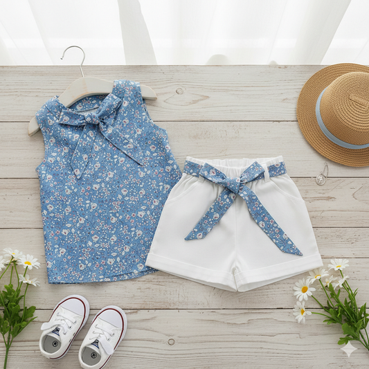Conjunto para niña Floral / RA43 Short Blanco