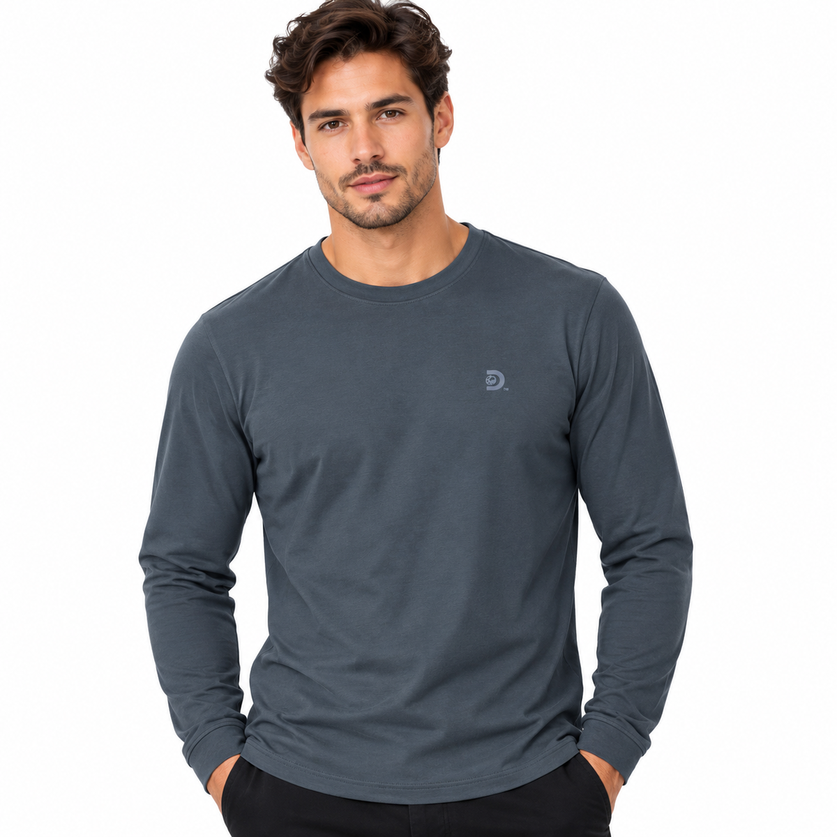 Camiseta Manga Larga para Caballero - KCN177 Gris Oscuro