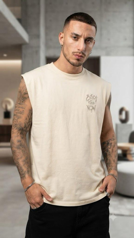 Camisa Casual sin mangas para Caballero Oversize /Beige NK12