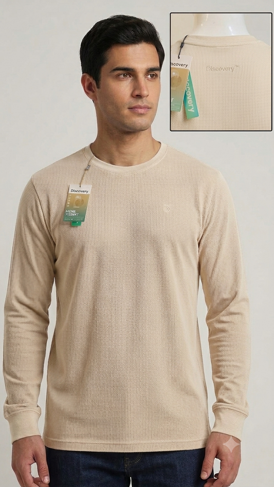 Camiseta Manga Larga Discovery para Caballero - Beige KCN14