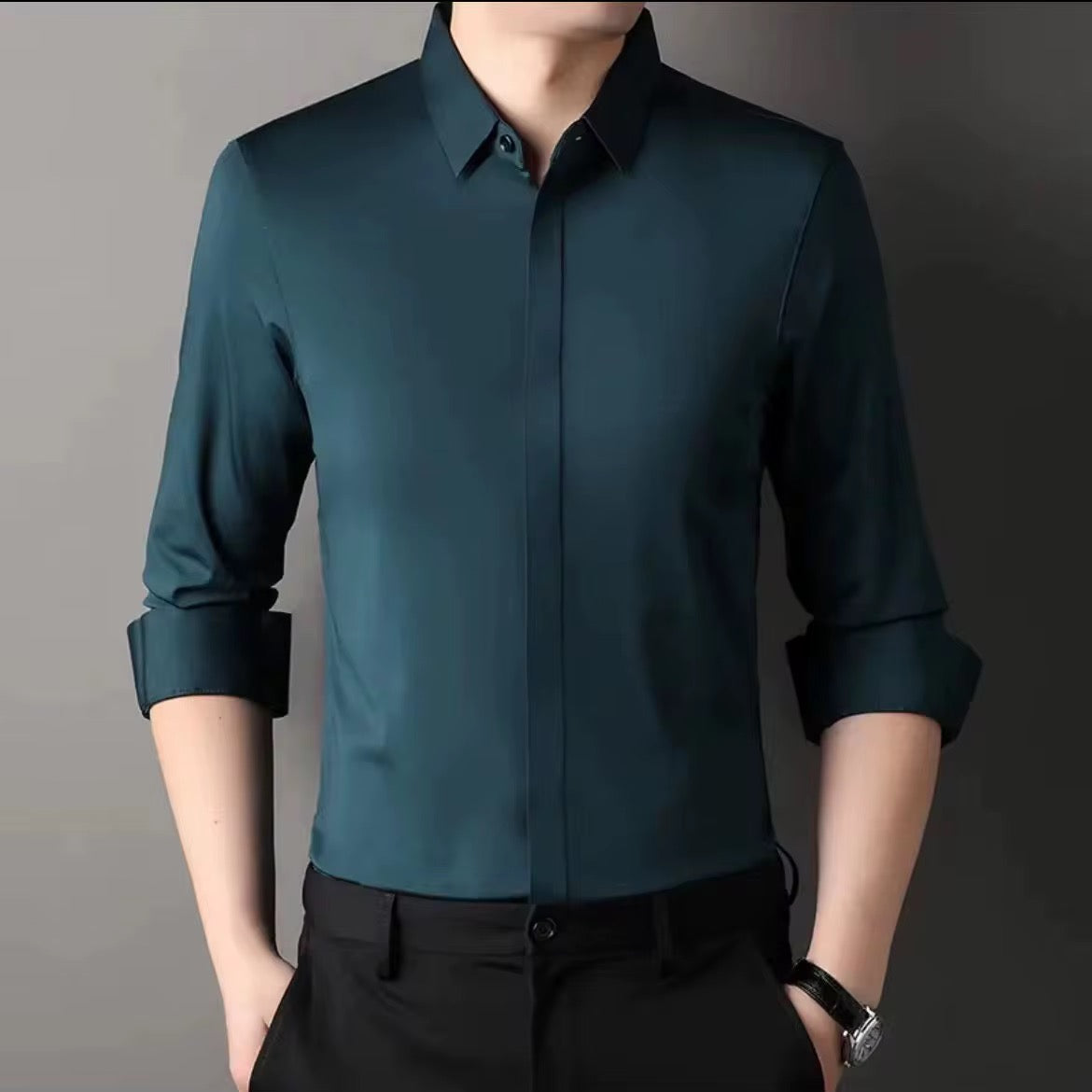 Camisa  formal manga larga para caballero/Verde BL38
