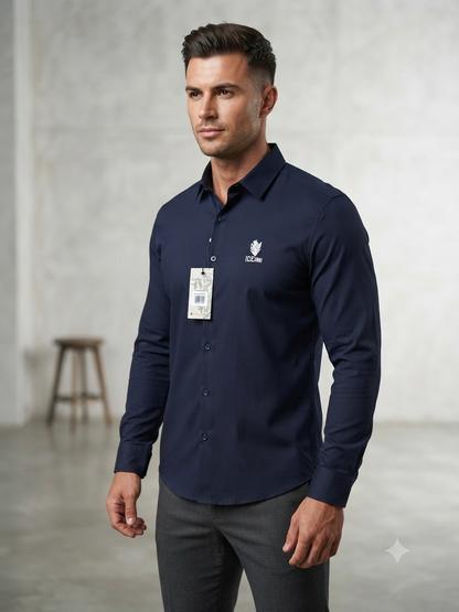 Camisa Formal Manga Marca Ice Man/ Azul Marino NK16