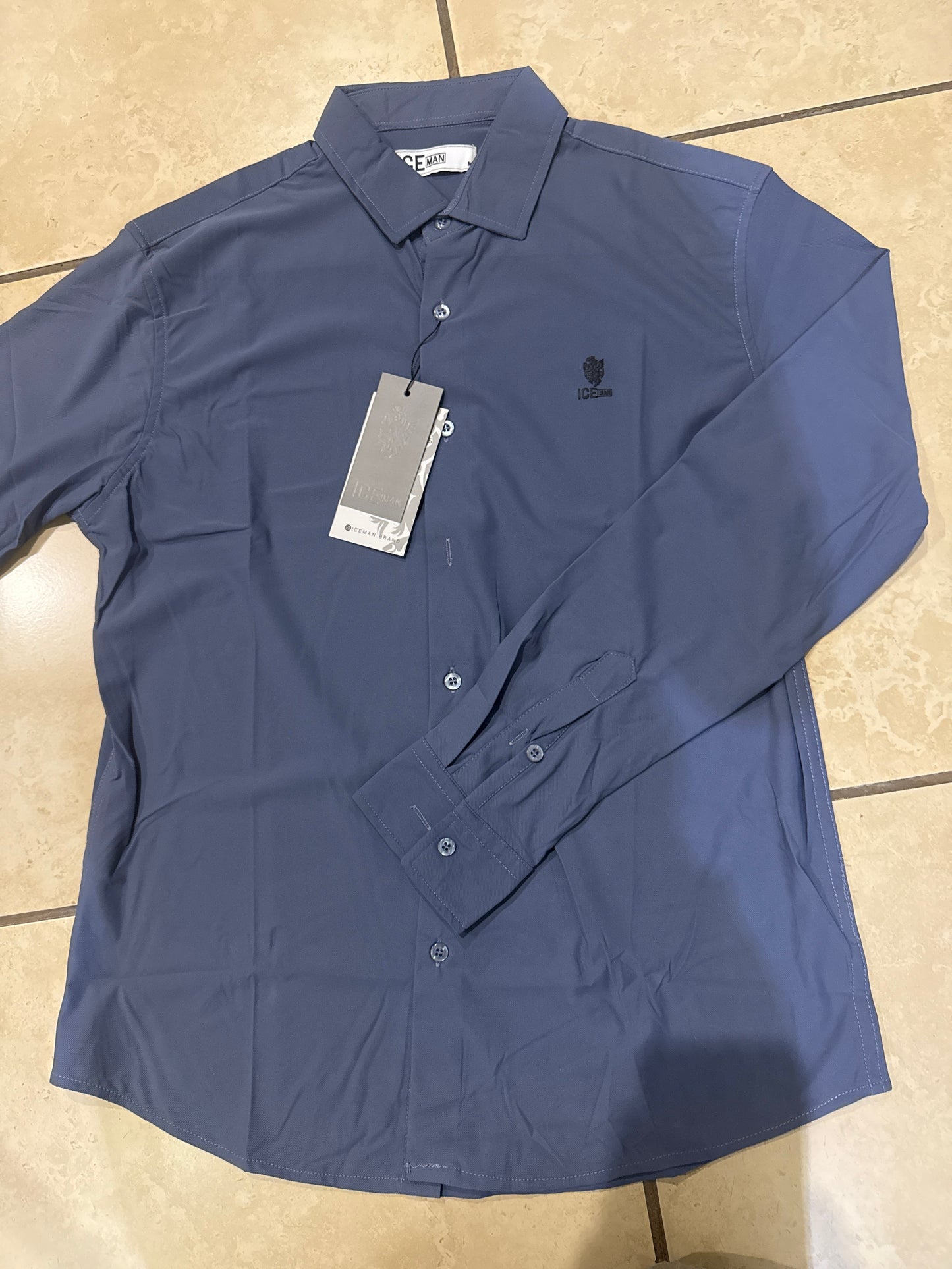 Camisa Formal Manga Marca Ice Man/ Azul Marino NK16