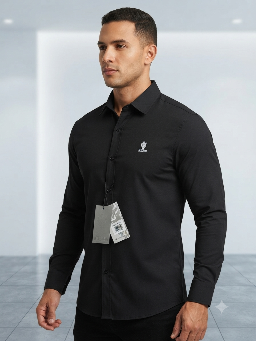 Camisa Formal Manga Marca Ice Man/ Negro NK16