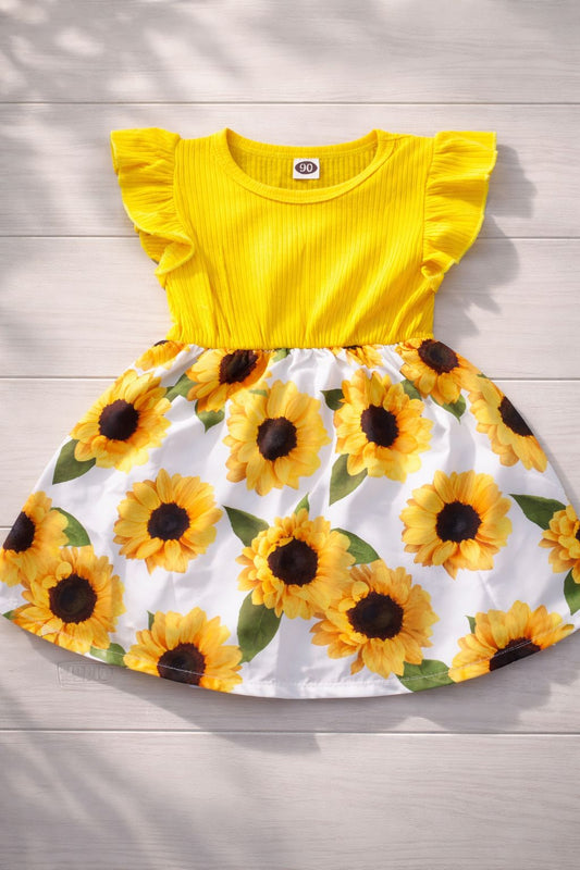 Vestido para niña estampado girasoles / RA84 / Amarillo