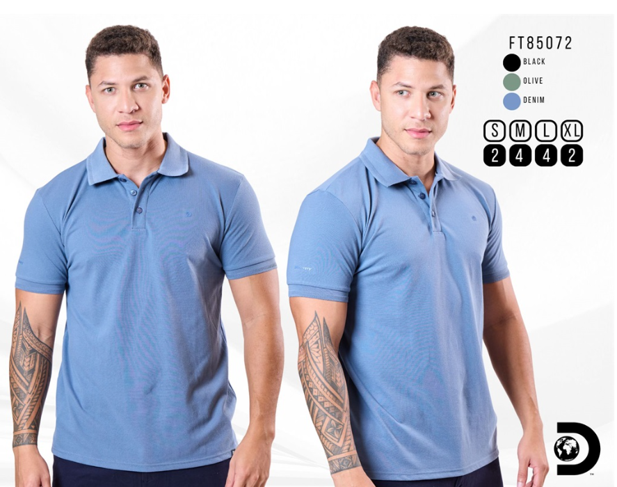 Camiseta Discovery Tipo Polo para Caballero - Negra KCN13