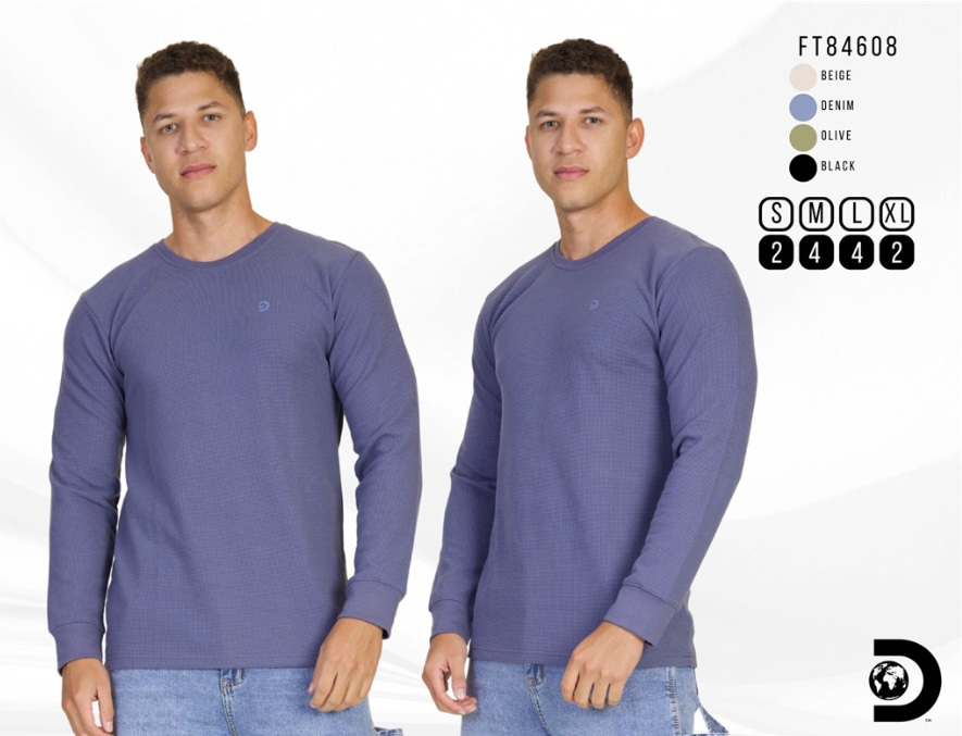 Camiseta Manga Larga Discovery para Caballero - Azul KCN14