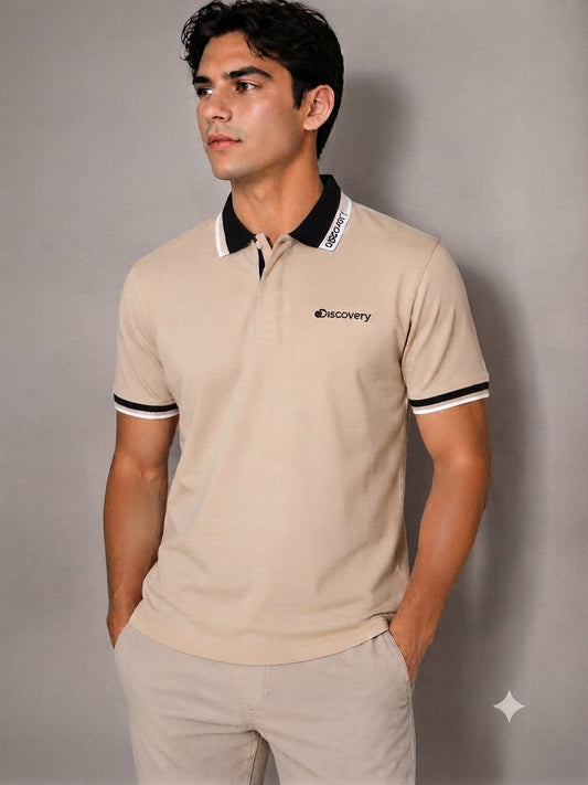 Camiseta Discovery para Caballero Tipo Polo - Beige KCN17