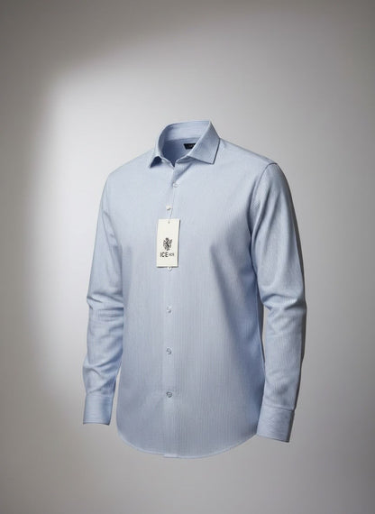 Camisa Formal Manga Larga rayada. Azul Celeste-Blanco NK14