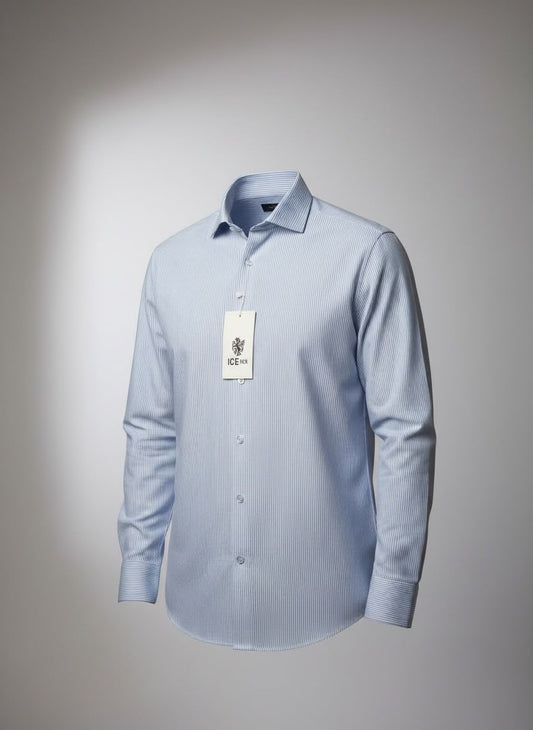 Camisa Formal Manga Larga rayada. Azul Celeste-Blanco NK14