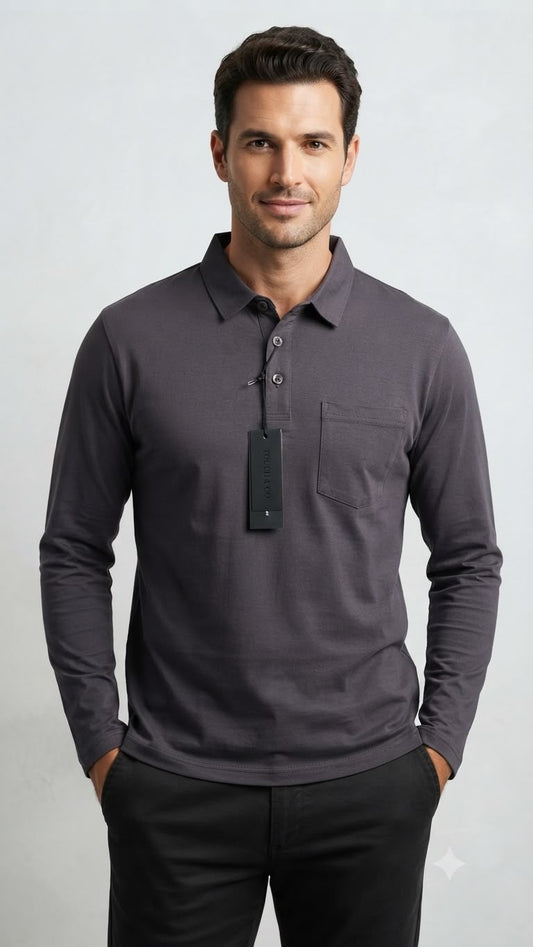 Camisa Manga larga  tipo polo. Marca Touch & Go. / Gris NK18