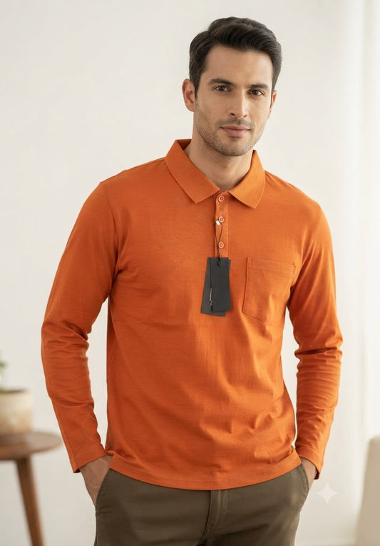 Camisa Manga larga  tipo polo. Marca Touch & Go. / Naranja  NK18