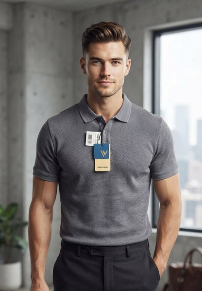 Camisa tipo polo Alto relieve  Marca Interview -  Gris NK21