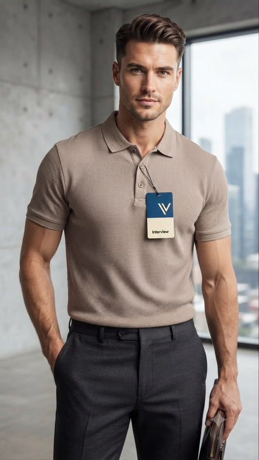 Camisa tipo polo Alto relieve  Marca Interview -  Beige  NK21
