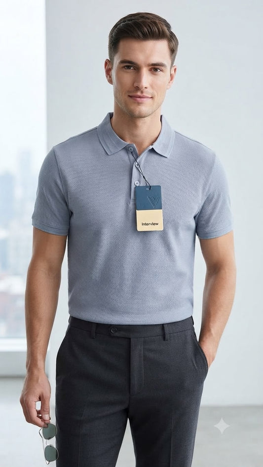 Camisa tipo polo Alto relieve  Marca Interview - Azul NK21