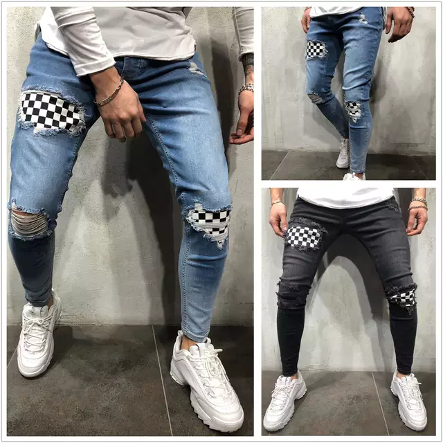 Black Grid Jean Pants