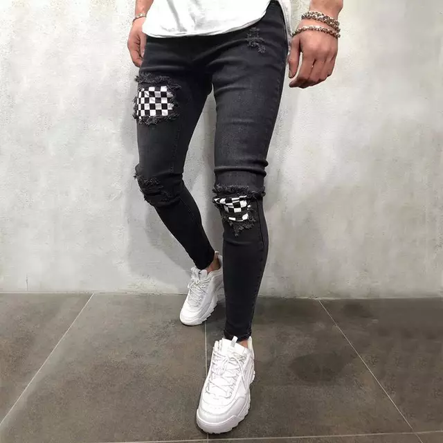 Black Grid Jean Pants