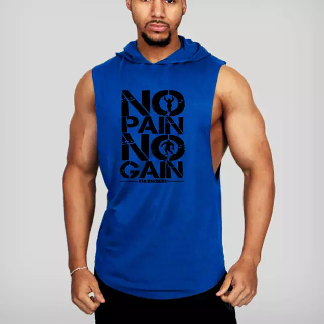 Camiseta Deportiva No Pain No Gain con Gorro Algodón Azul K49
