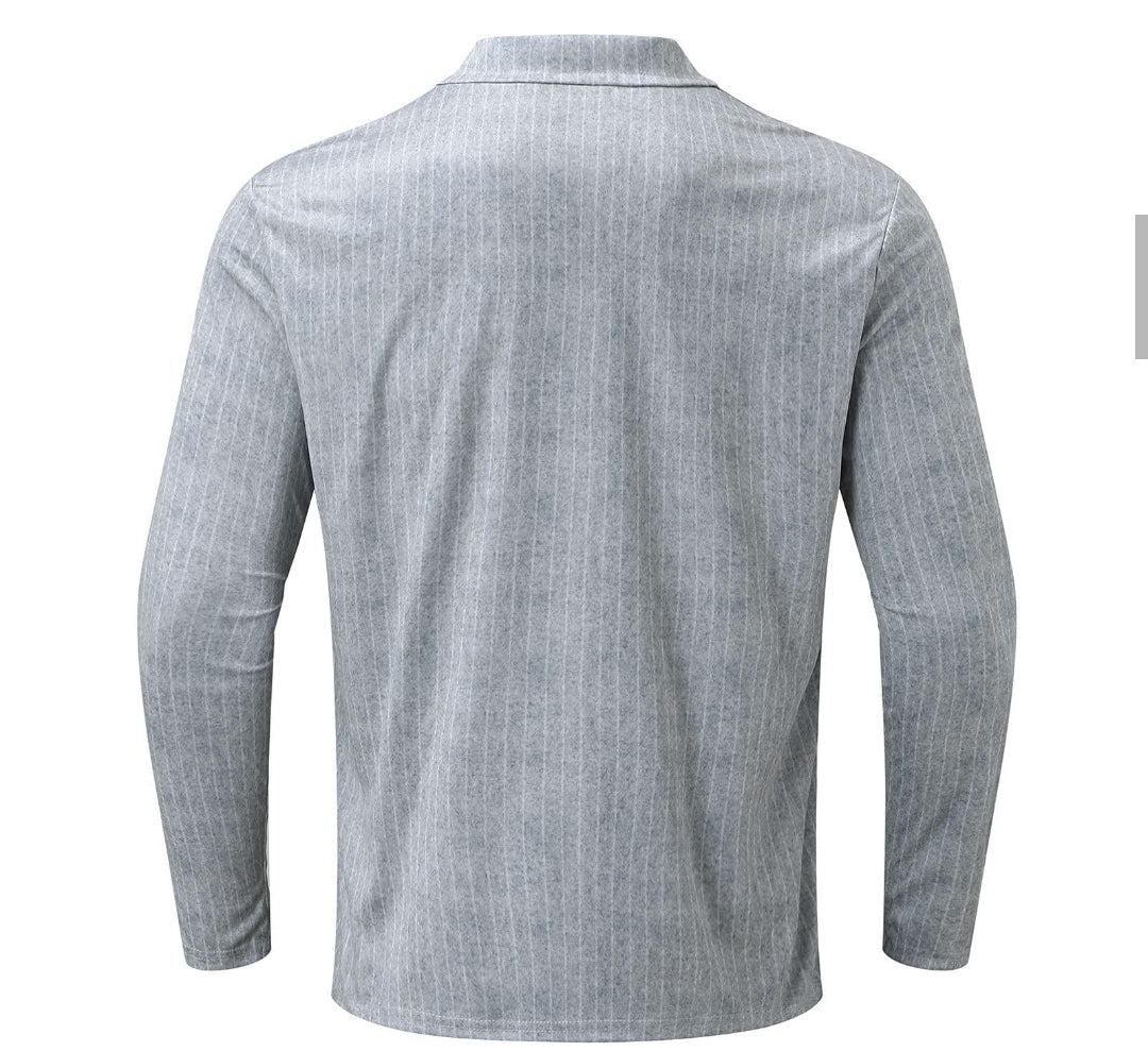 Camisa Manga Larga Tipo Polo Casual Gris