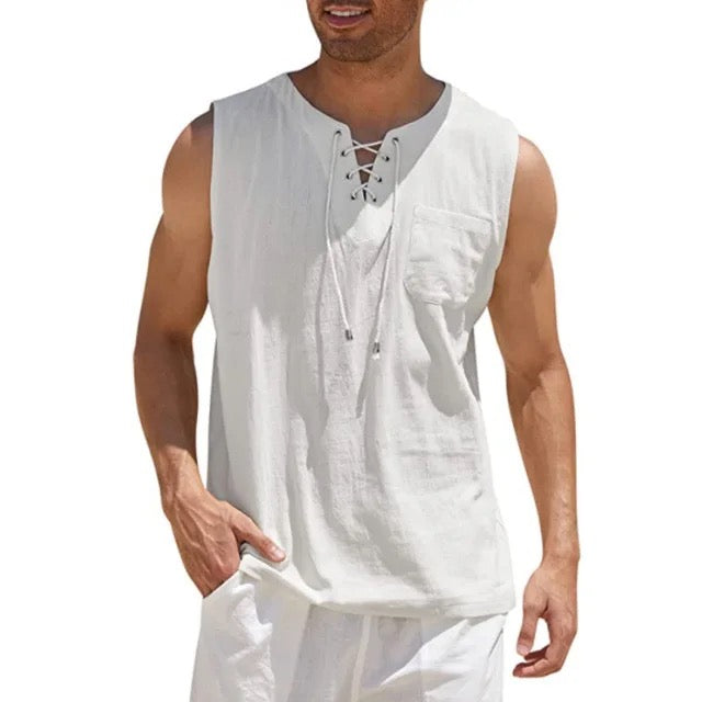 Camiseta de Cordones Verano - Lino - Blanca K85